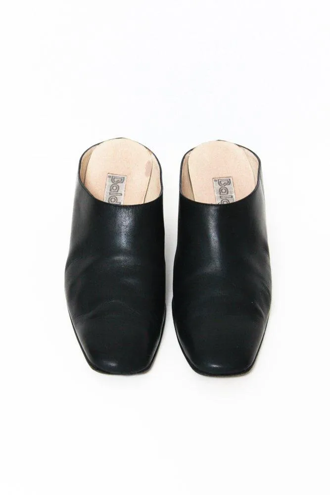 0592_BLACK LEAHTER 38,5 VINTAGE SLIPPER PUMPS