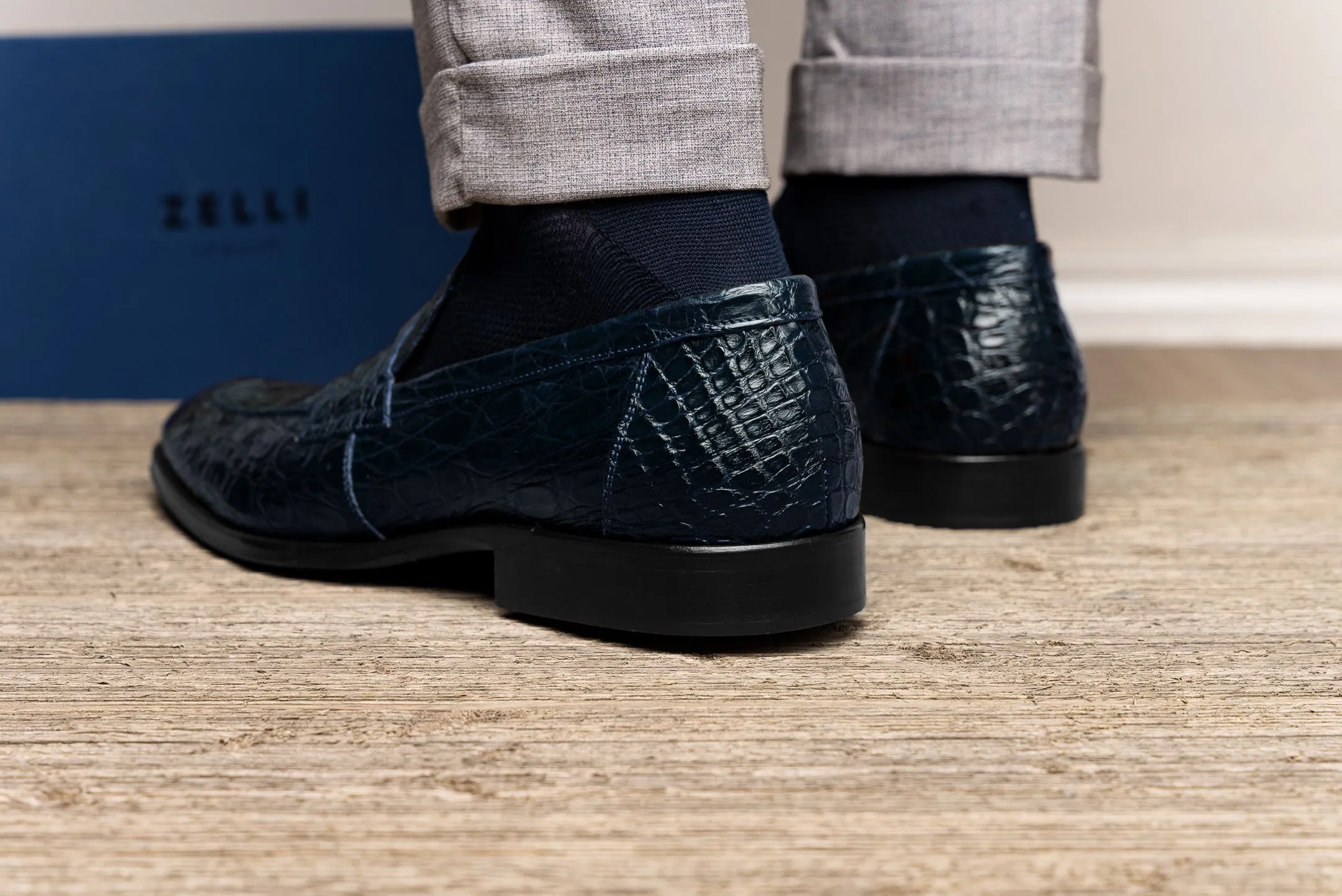 11-201-NVY ROMA Crocodile Penny Loafer, Navy