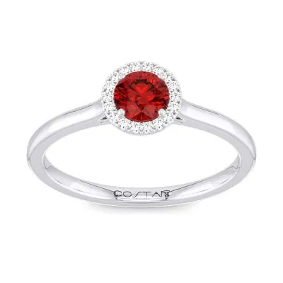 14K W Gold 0.05cttw Diamond 0.30cttw Ruby Round Halo Ring