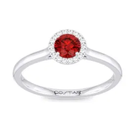 14K W Gold 0.05cttw Diamond 0.30cttw Ruby Round Halo Ring