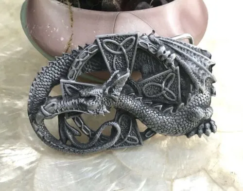 1991 Solid Pewter SG1013 Dragon Belt Buckle Signed Gaelon