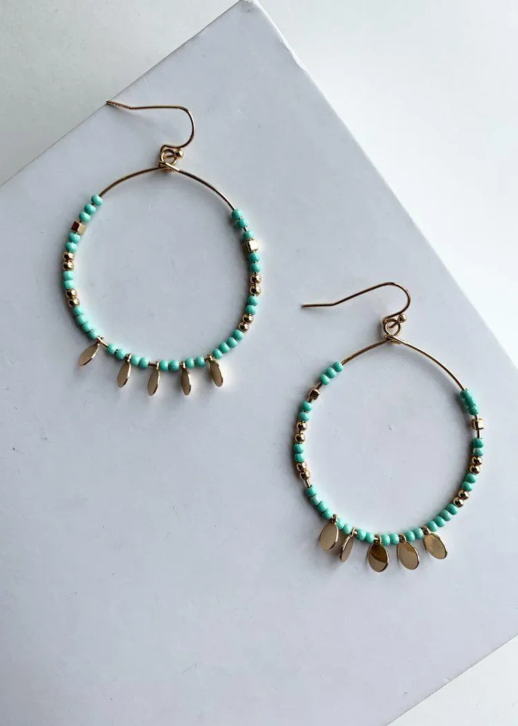 Abaco Beaded Charm Turquoise Hoops