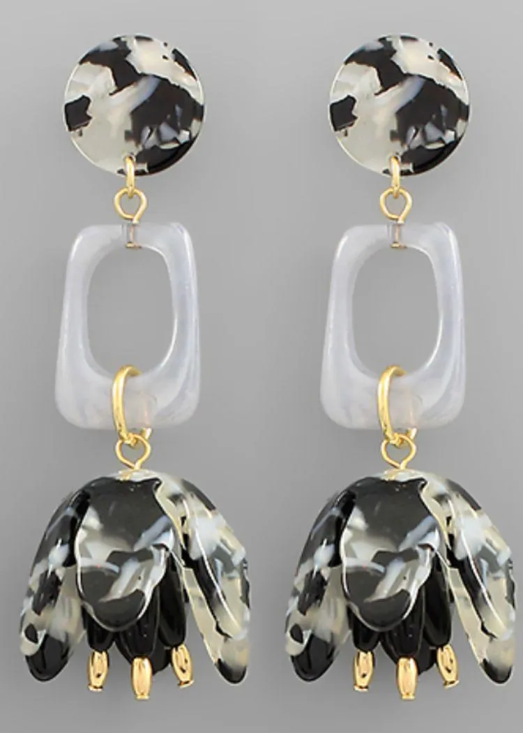 Anguilla Petal Drop Earrings-Black