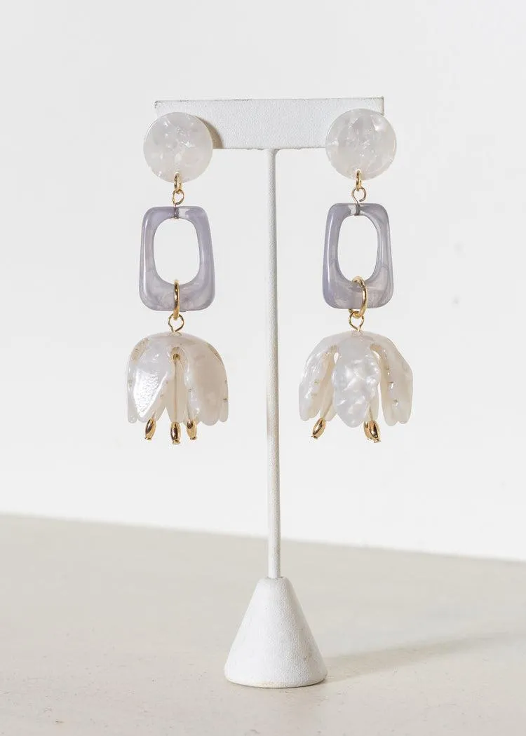 Anguilla Petal Drop Earrings- White