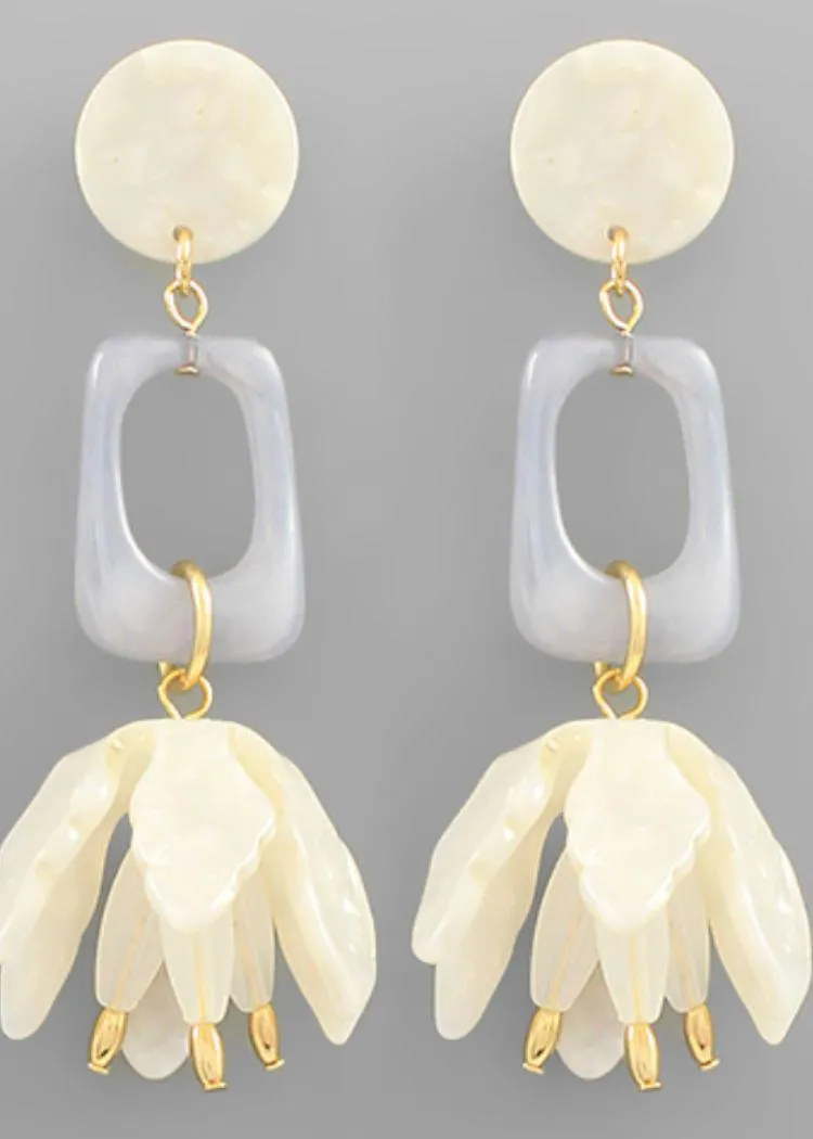 Anguilla Petal Drop Earrings- White