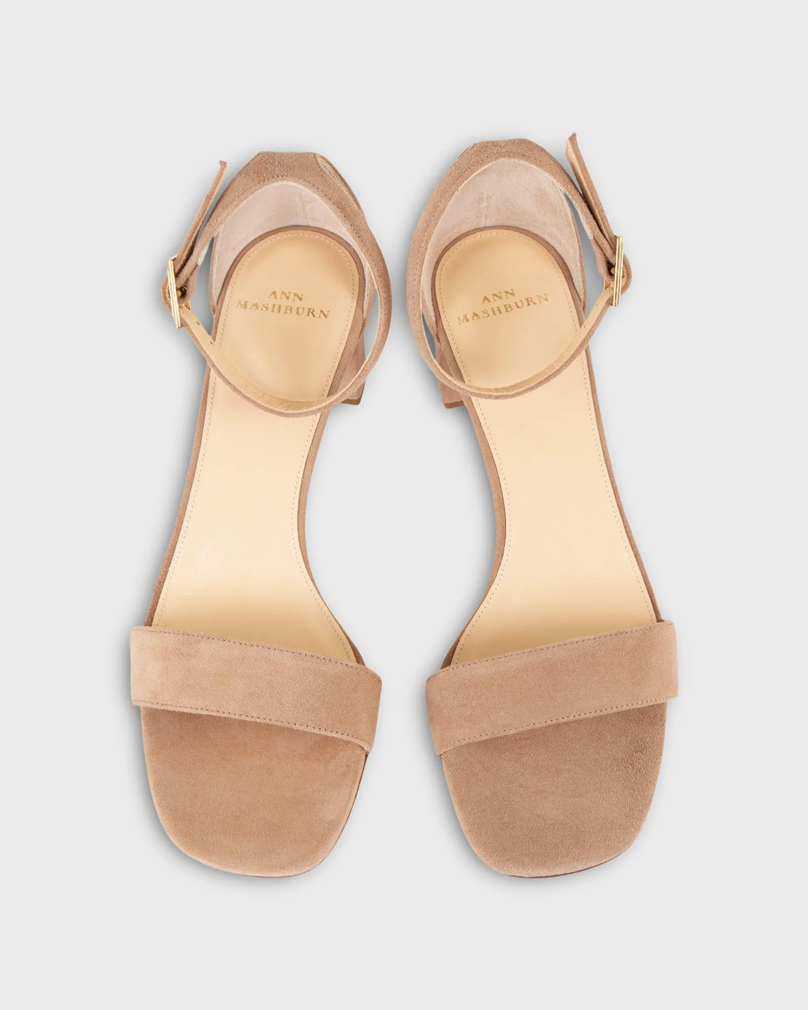 Ankle-Wrap Block Heel in Caramel Suede