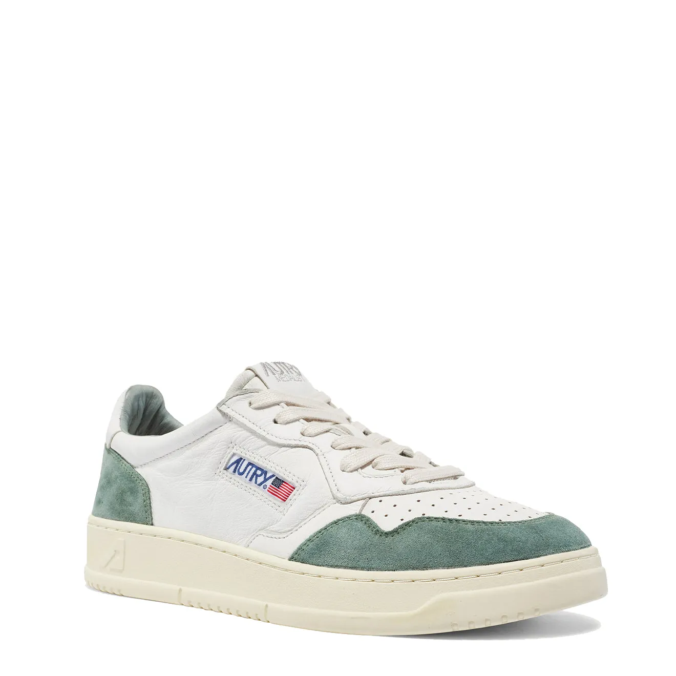 Autry Medalist Low Goat / Suede - White / Military Green