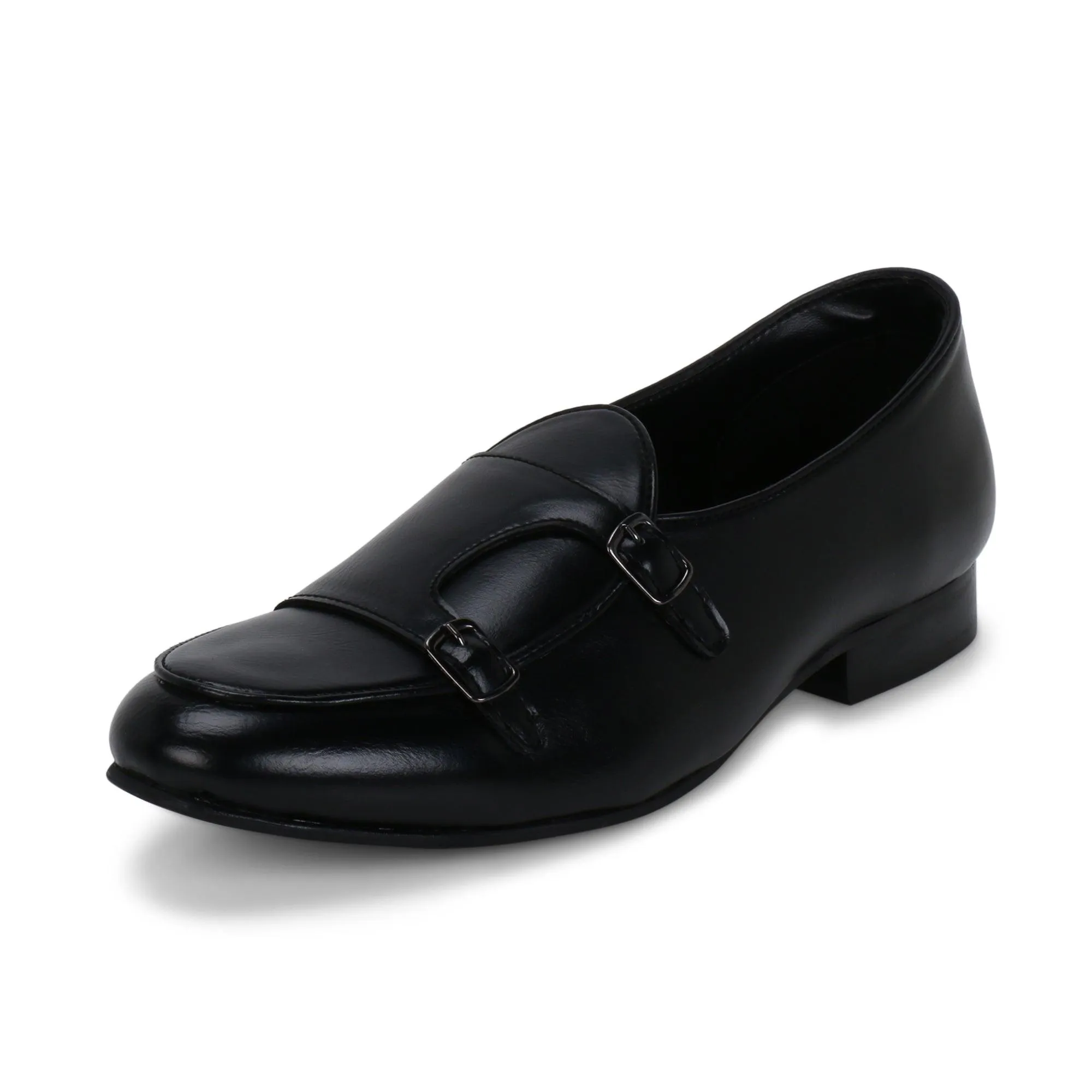 Bello Black Double Monk Loafers