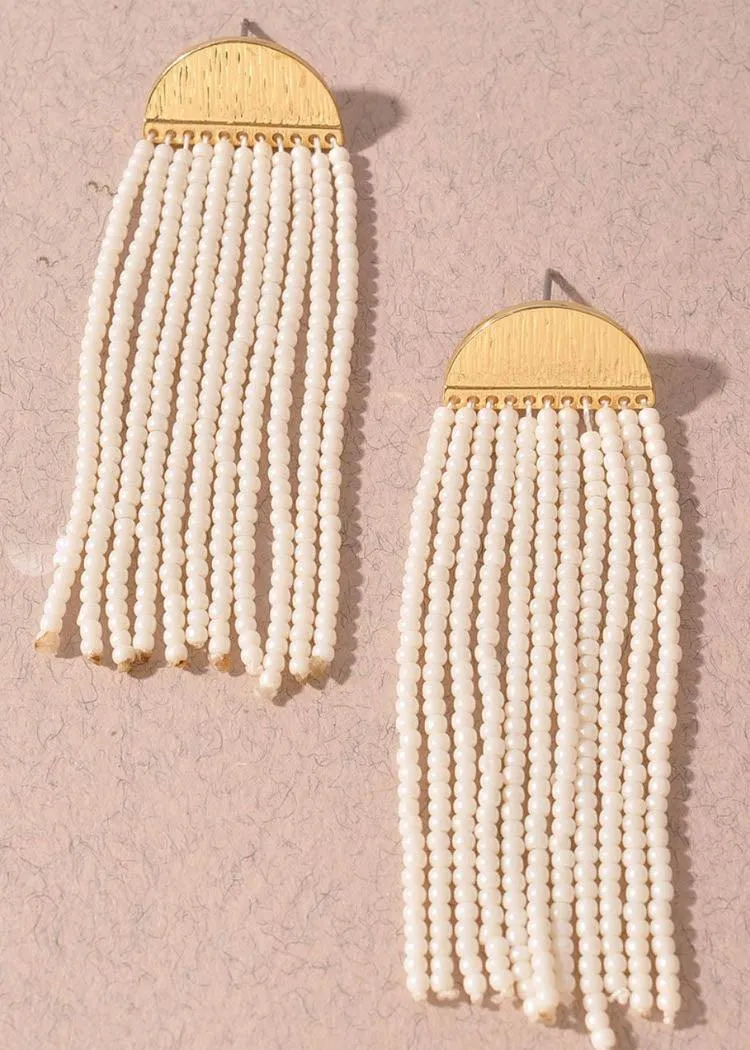 Bergamo Beaded Fringe Earrings-Ivory