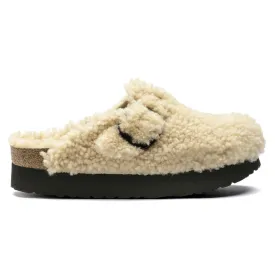 BIRKENSTOCK BOSTON PLATFORM BIG BUCKLE TEDDY EGGSHELL SHEARLING - WOMENS