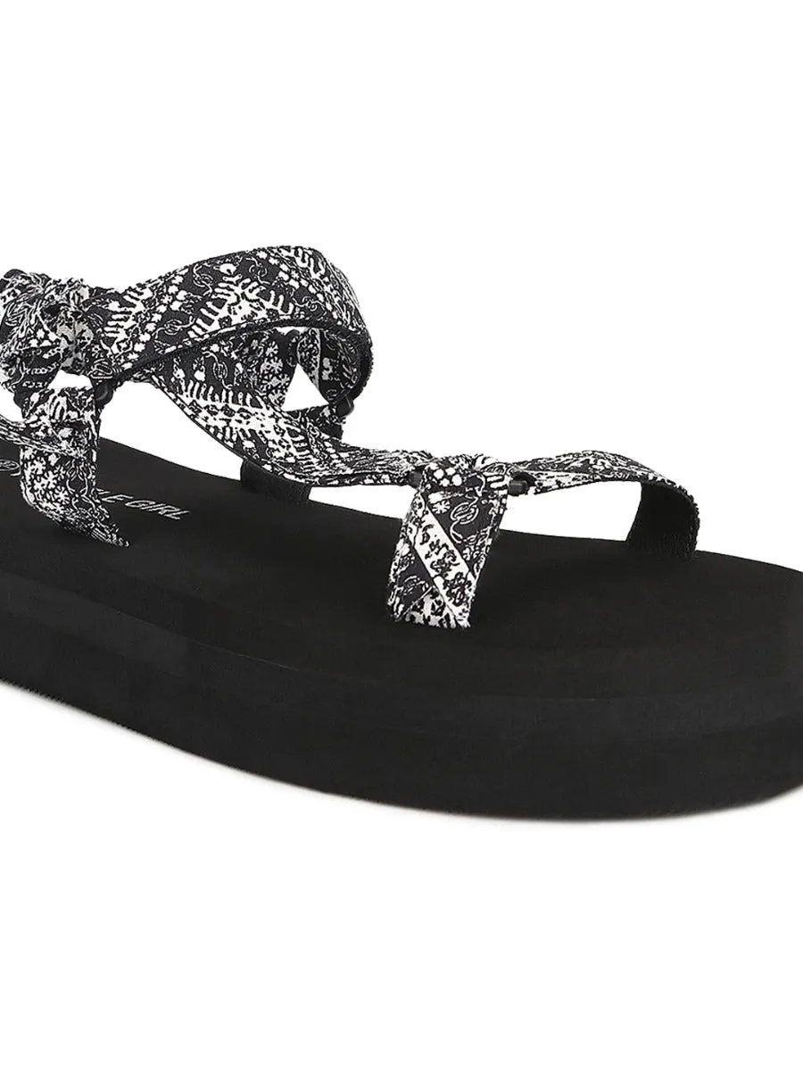 Black & White PU Printed Platform Sandals