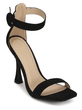 Black Micro Buckled High Heel Sandals