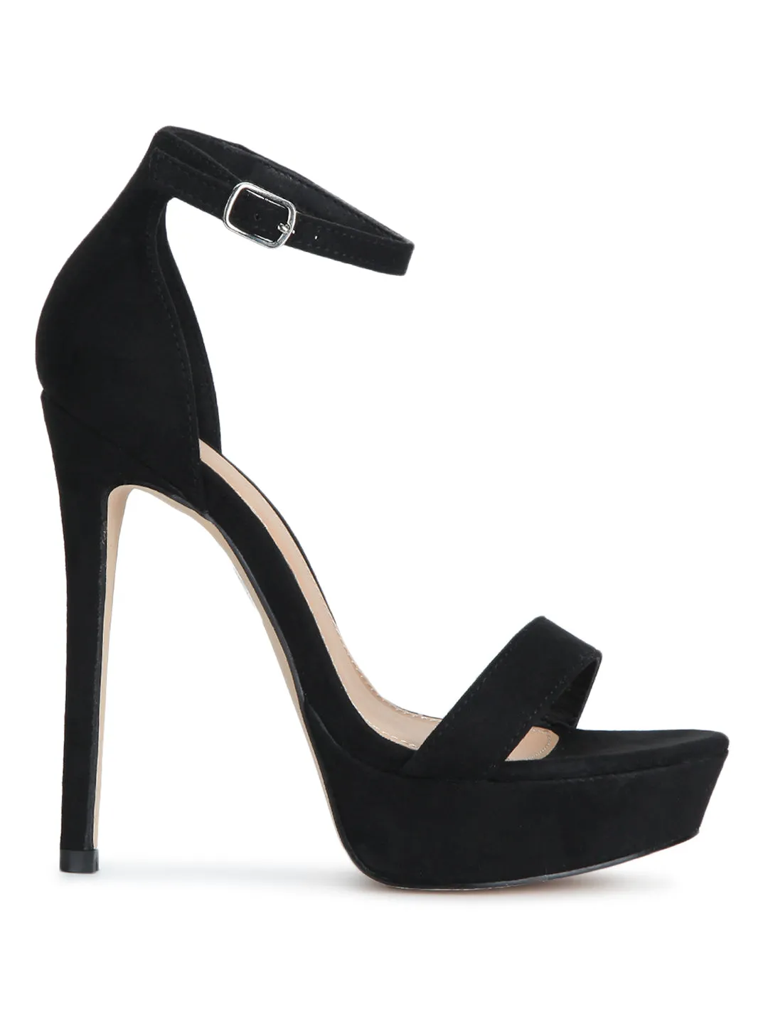 Black Micro Pump Ankle Strap Stilettos