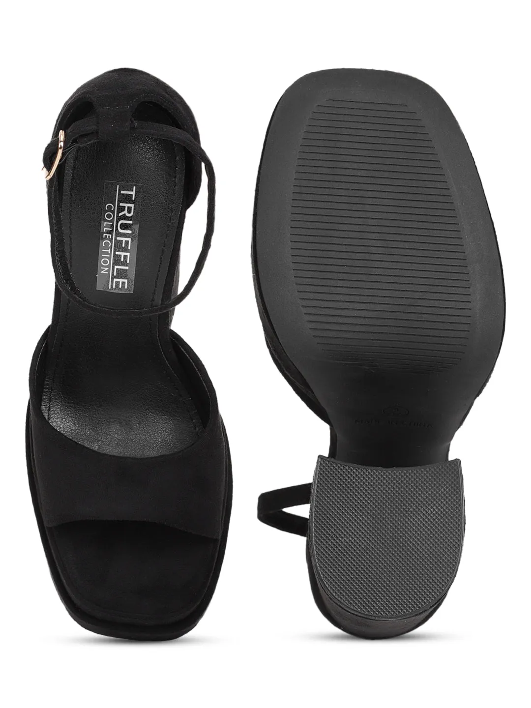 Black Micro Strappy Block Sandals (TC-GOWN2-BLKMIC)