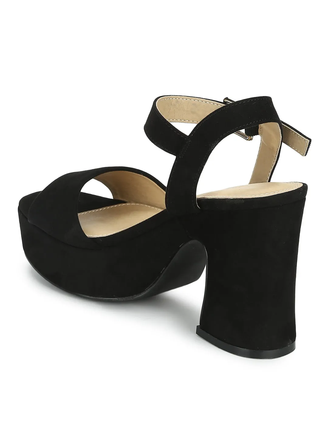 Black Micro Wooden Platform Block Heels