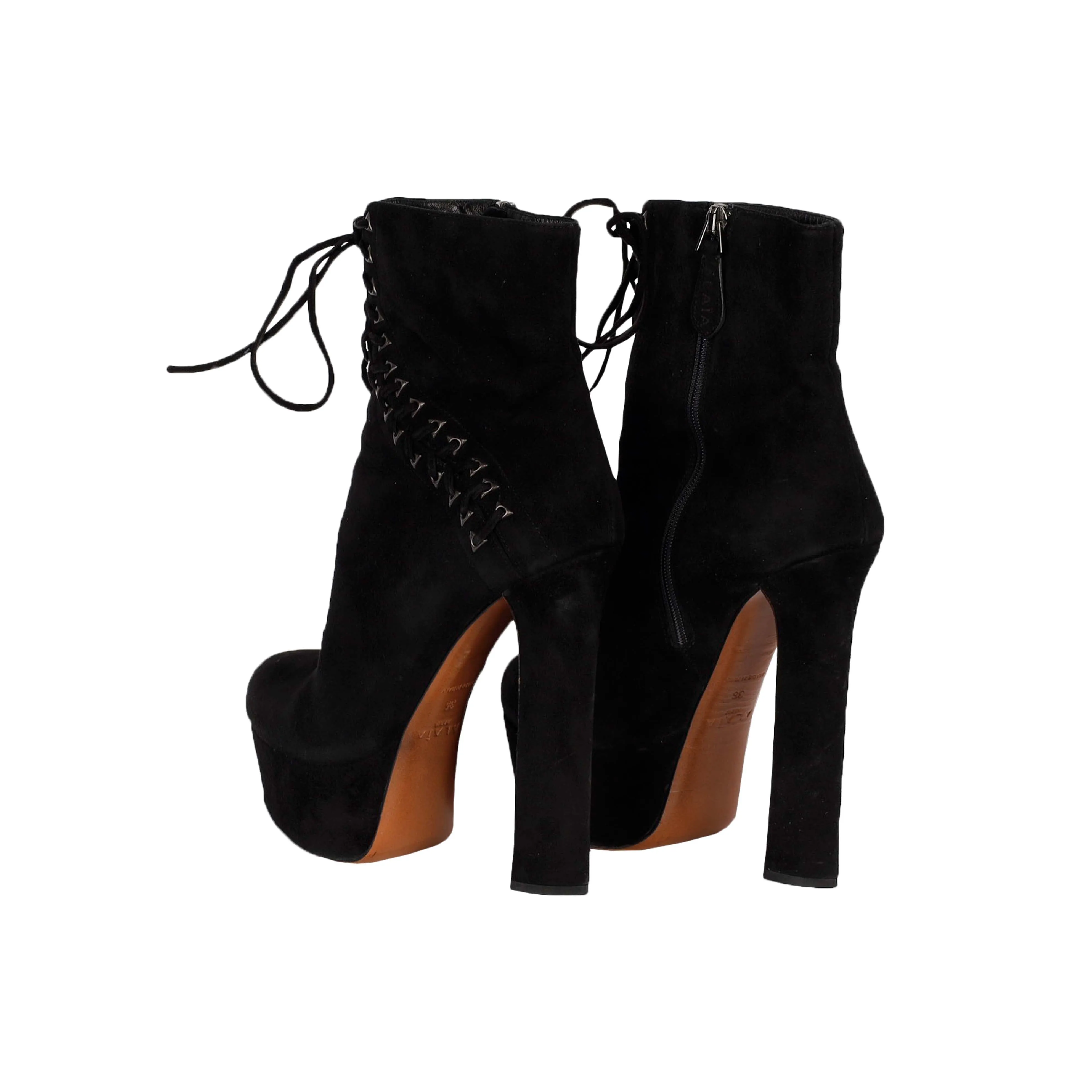 Black Suede Lace-up Corset Booties- '20s