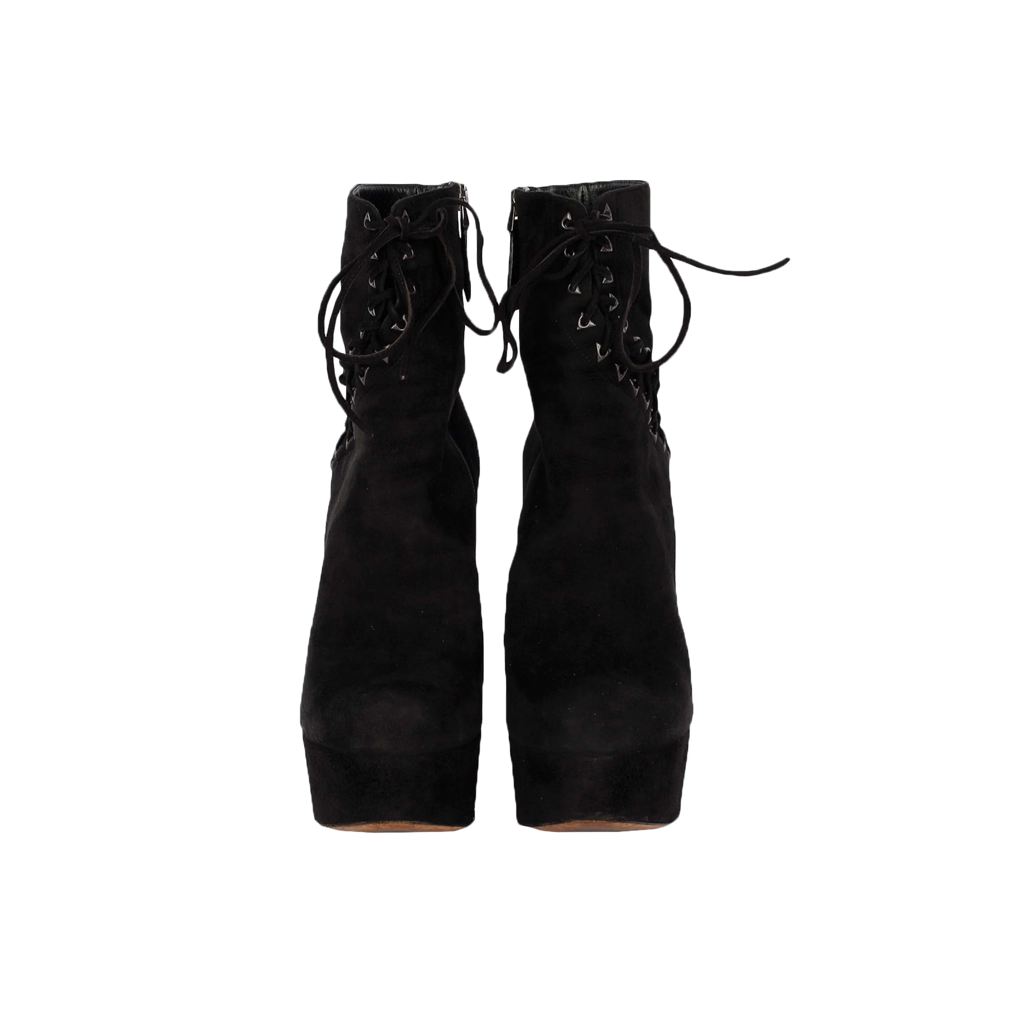 Black Suede Lace-up Corset Booties- '20s