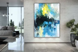 Blue White Yellow Abstract Painting on Canvas Knife Painting Qp004