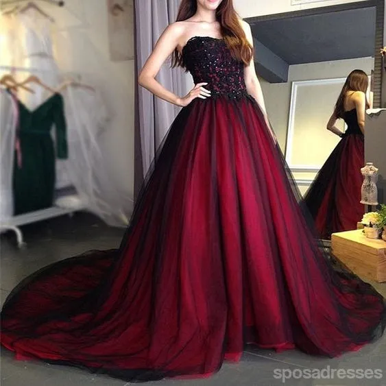 Burgundy A-line Sweetheart Cheap Long Prom Dresses Online,12955