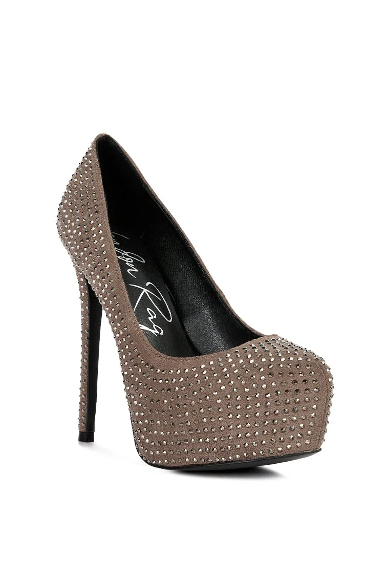 clarisse diamante faux suede high heeled pumps