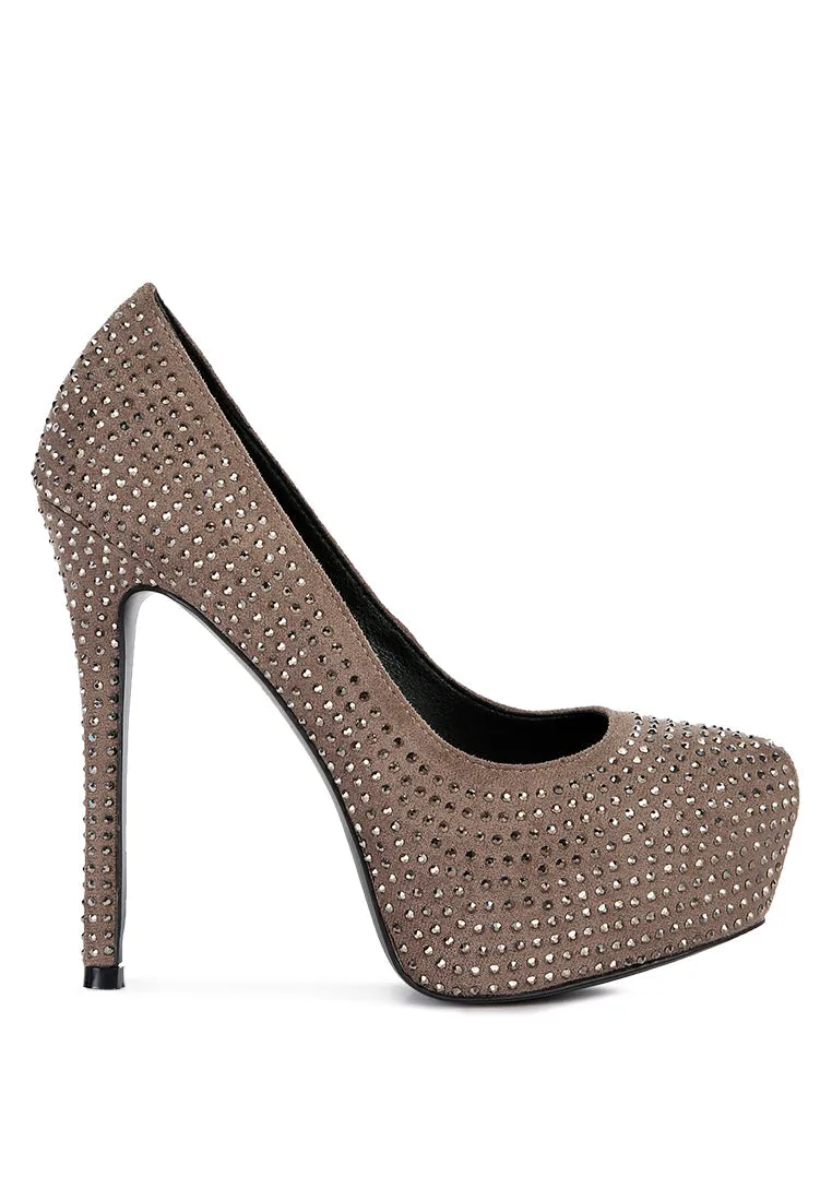 clarisse diamante faux suede high heeled pumps