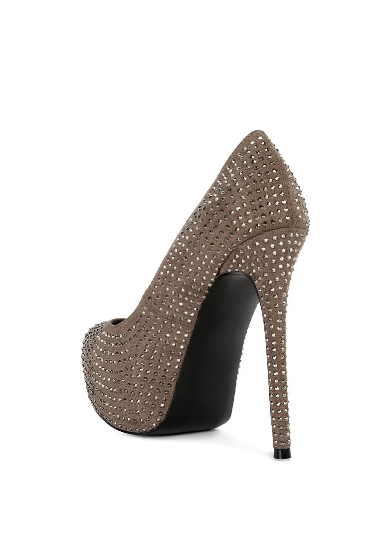 clarisse diamante faux suede high heeled pumps