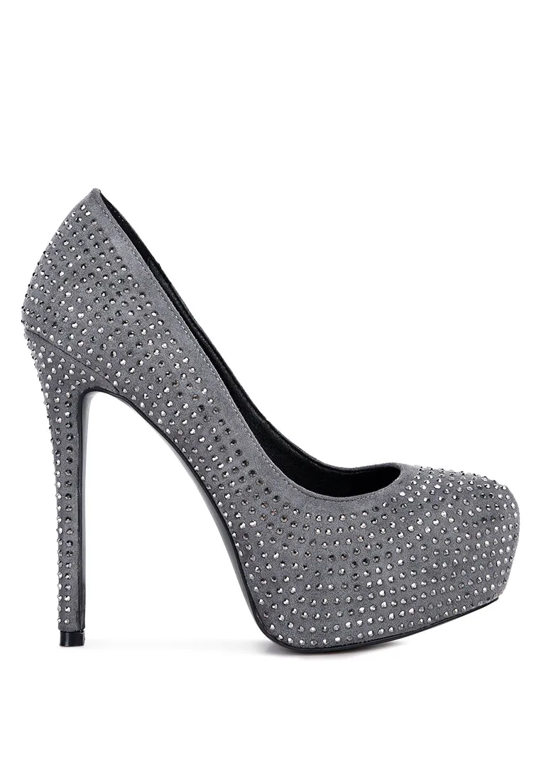 clarisse diamante faux suede high heeled pumps