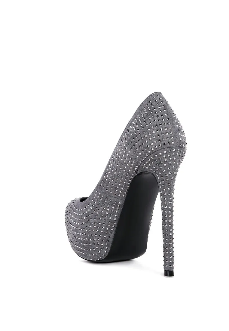 clarisse diamante faux suede high heeled pumps