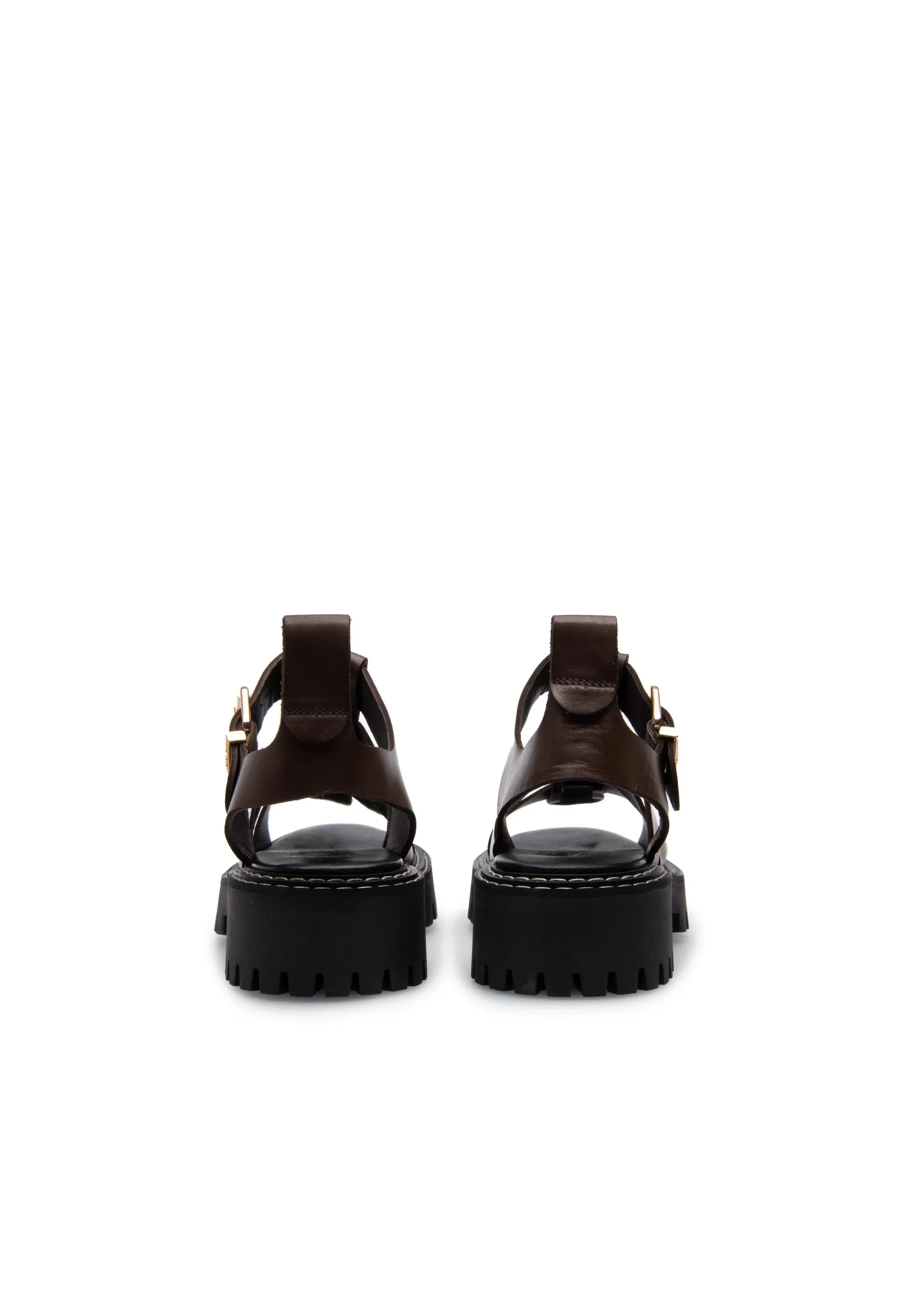 Daphny Brown Leather Chunky Sandals