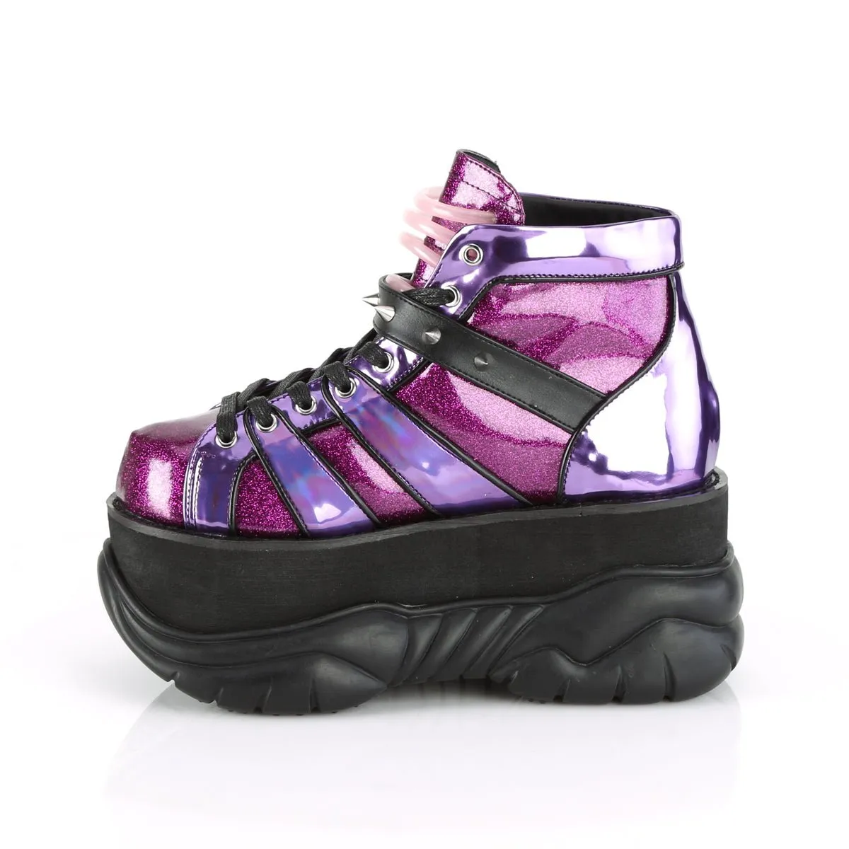 Demonia NEPTUNE-100 | Purple Glitter & Hologram Unisex Boots