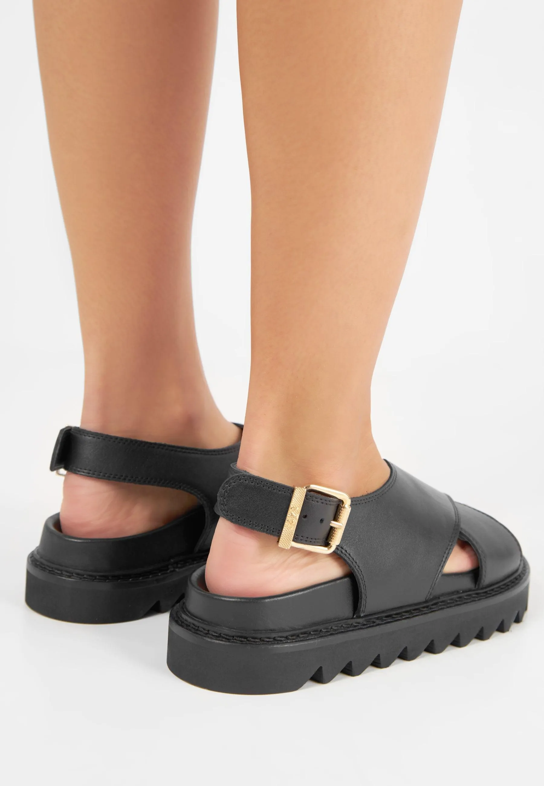 Diana Black Leather Chunky Sandals