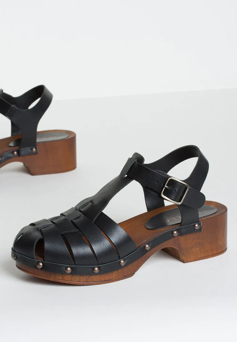 Emmi Black Leather Clogs