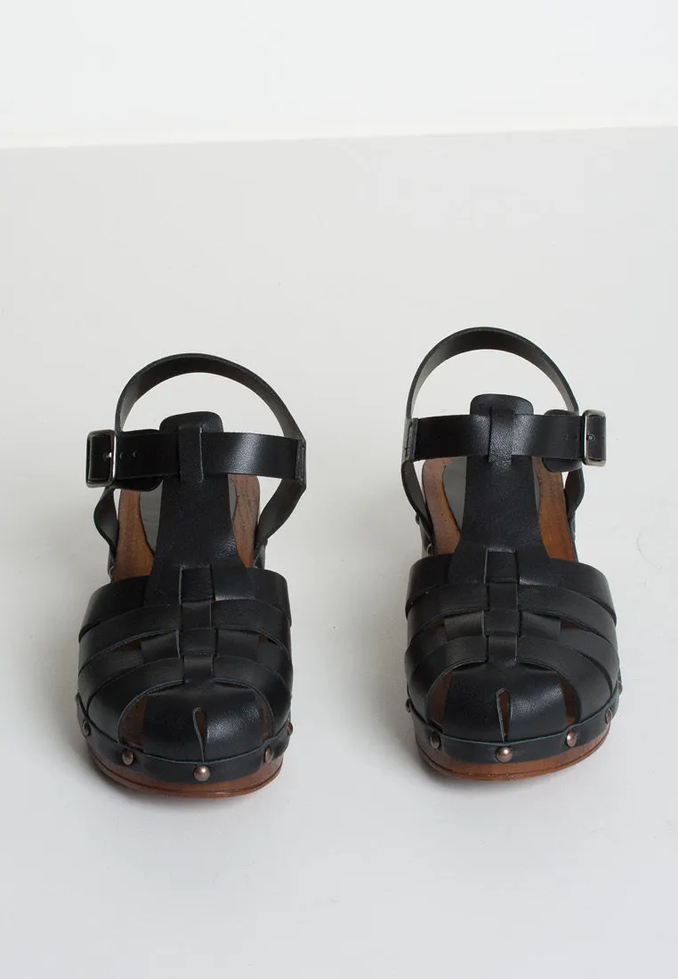 Emmi Black Leather Clogs