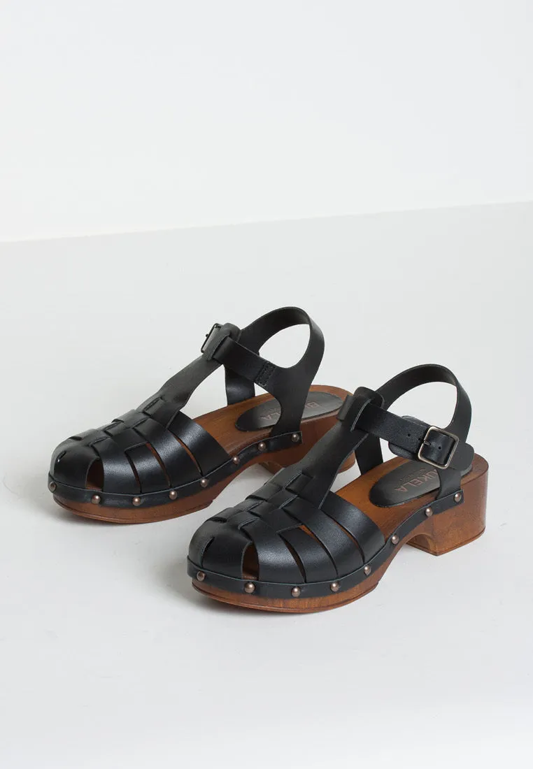 Emmi Black Leather Clogs