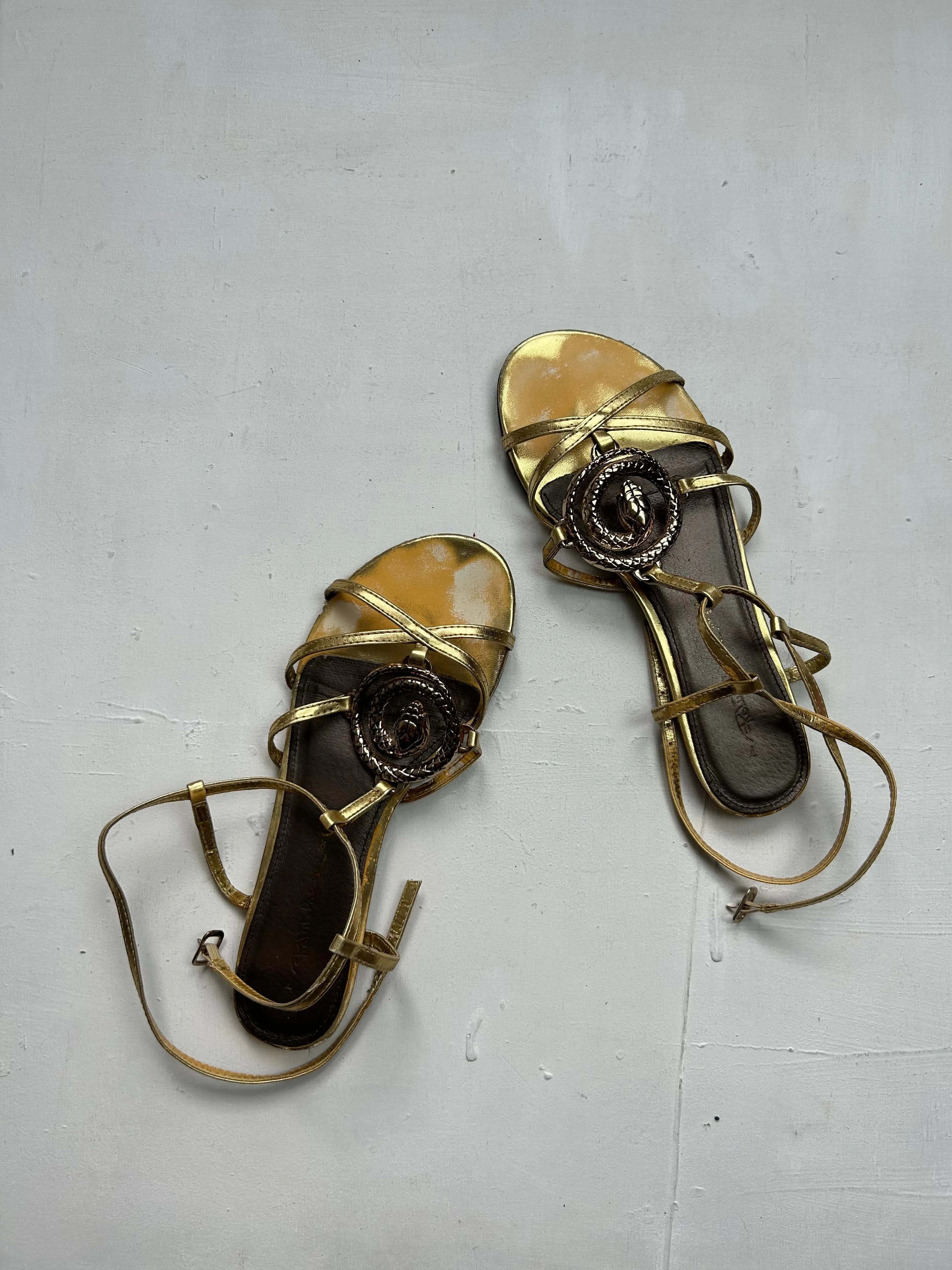 Gold snake summer flip flop leather shoes (38)