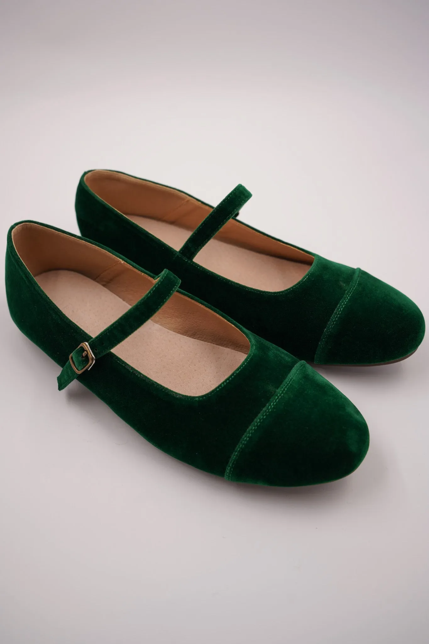 Green Velvet Mary Janes