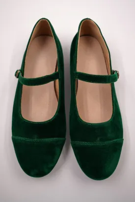 Green Velvet Mary Janes