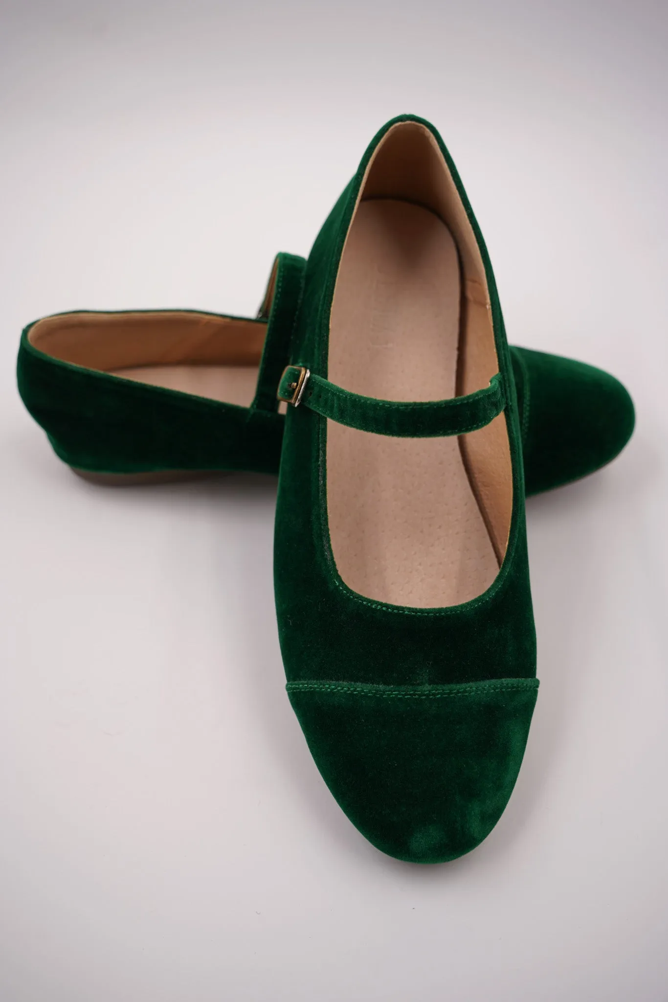 Green Velvet Mary Janes