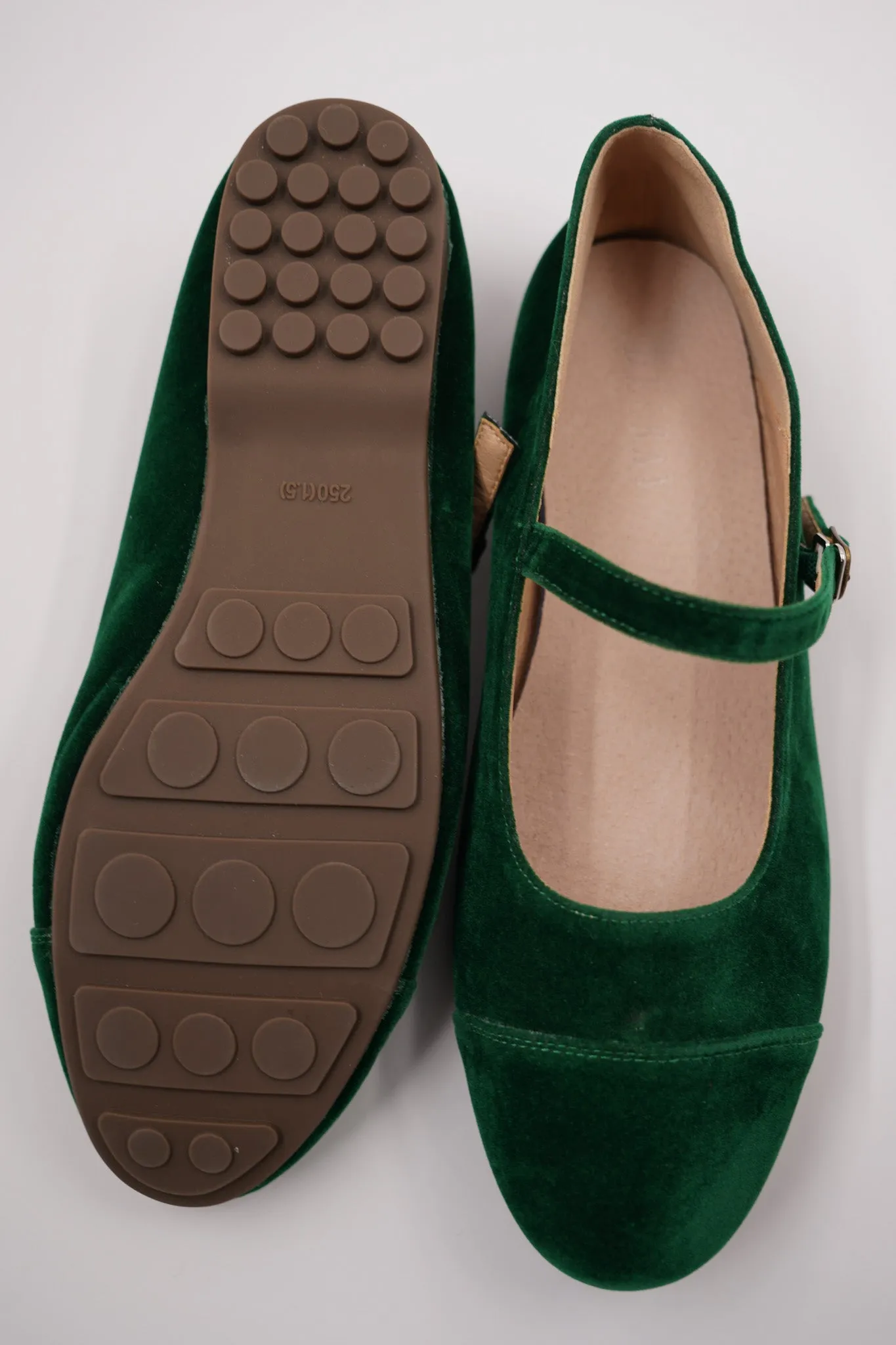 Green Velvet Mary Janes