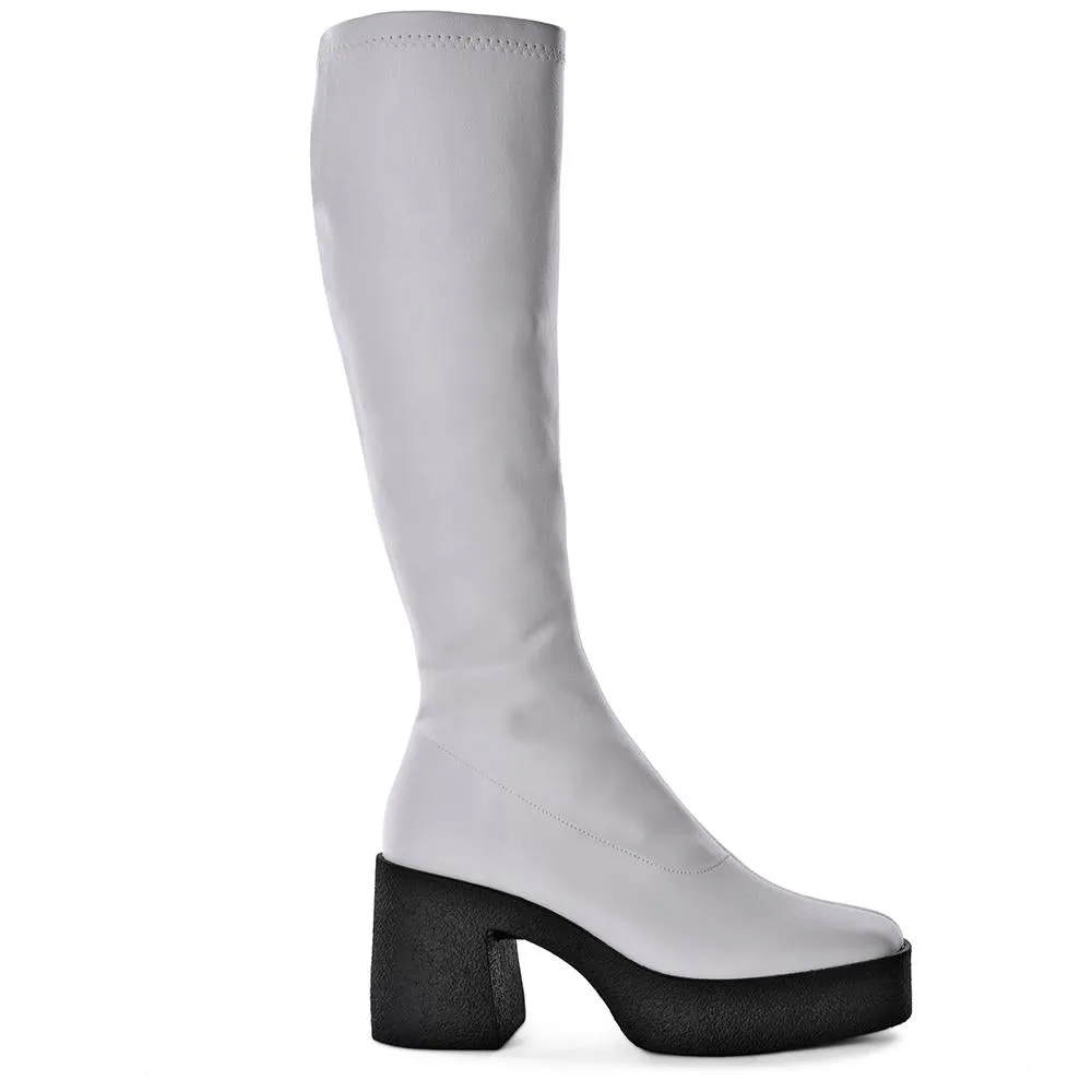 Izumi Off White Stretch Leather Chunky Boots