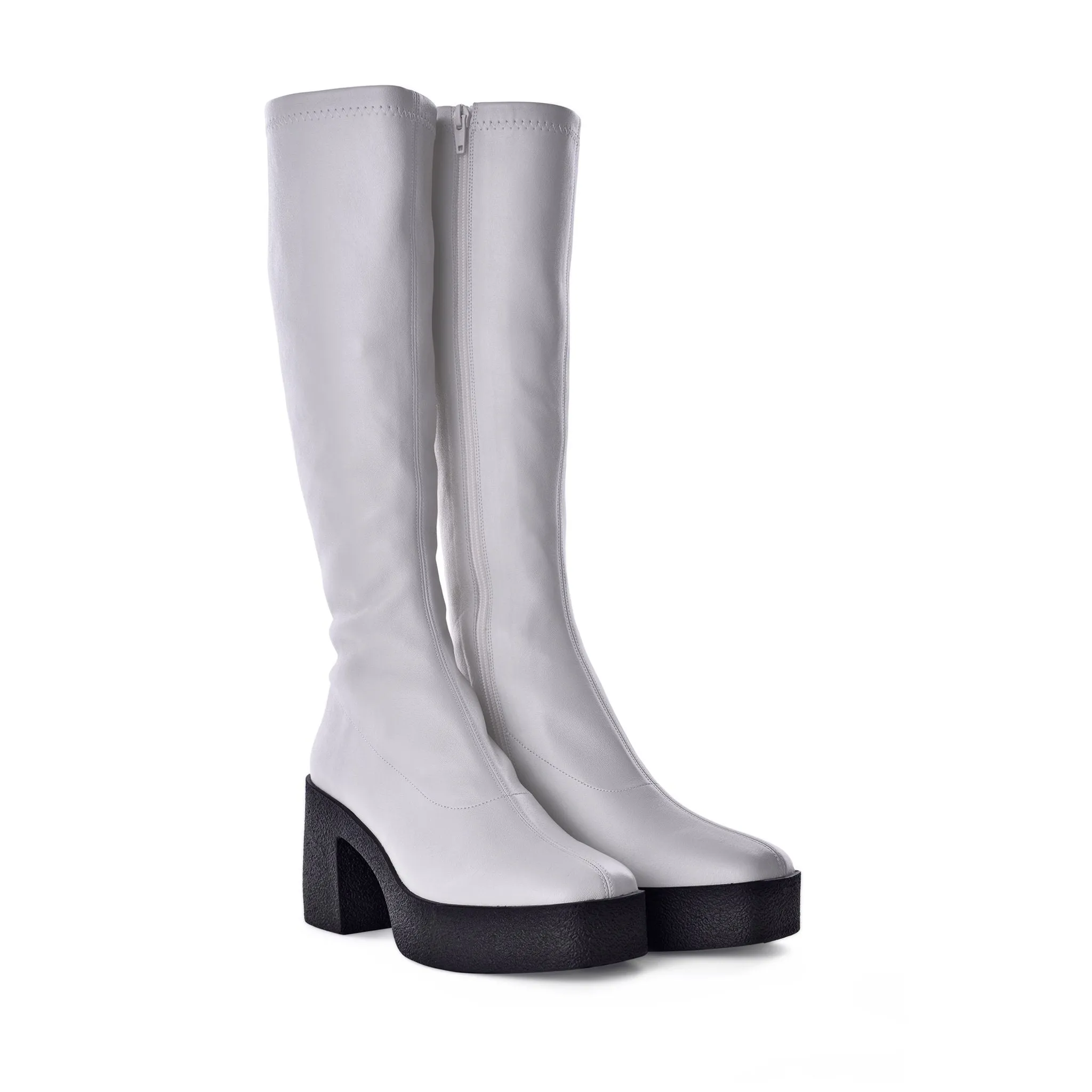 Izumi Off White Stretch Leather Chunky Boots