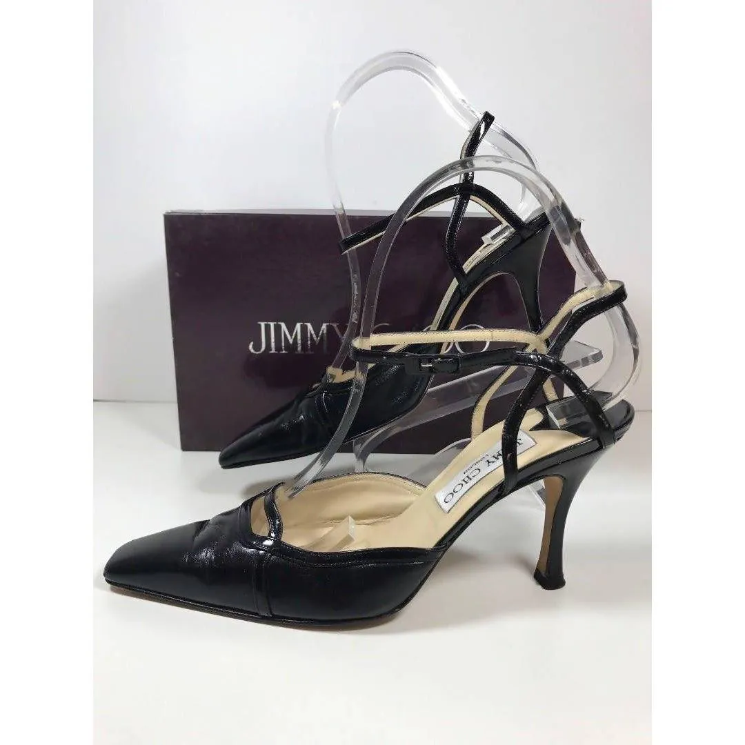 JIMMY CHOO Black Leather Square Toe with Vamp Cutout | US 6 1/2 - EU 36 1/2