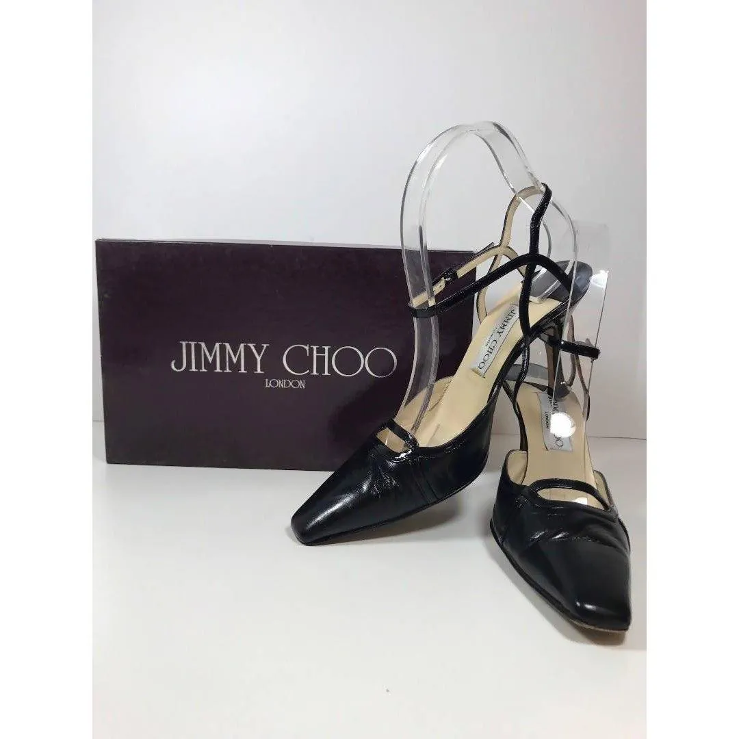 JIMMY CHOO Black Leather Square Toe with Vamp Cutout | US 6 1/2 - EU 36 1/2