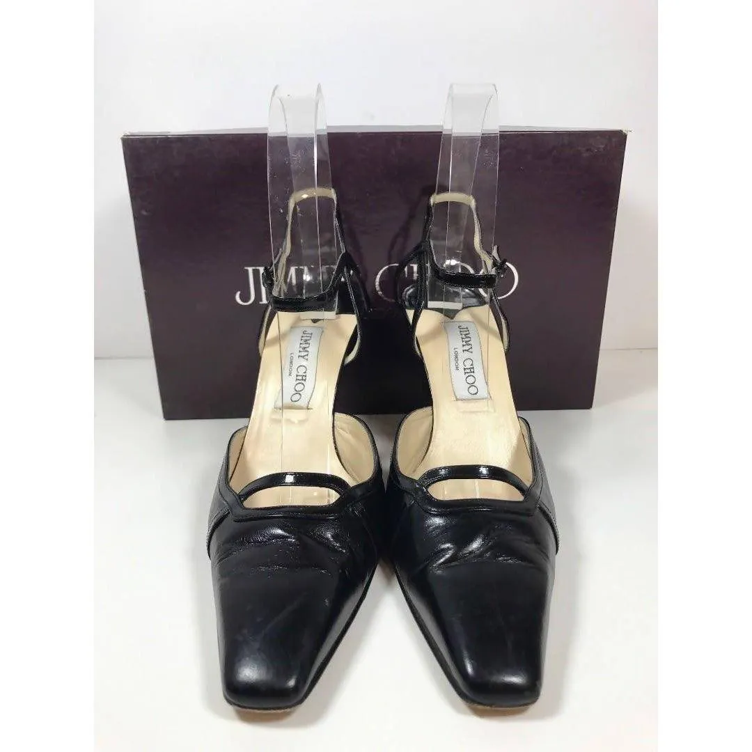 JIMMY CHOO Black Leather Square Toe with Vamp Cutout | US 6 1/2 - EU 36 1/2