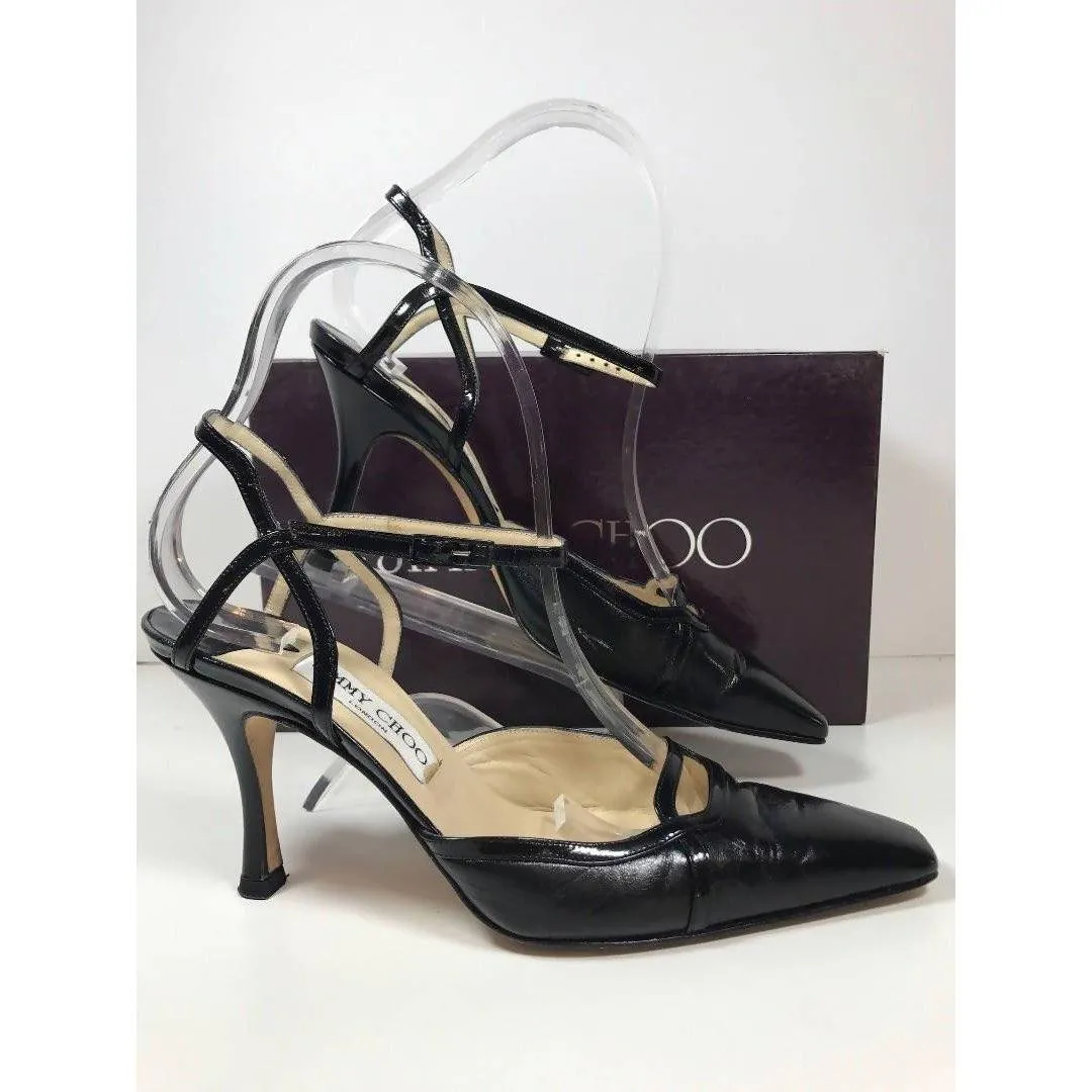 JIMMY CHOO Black Leather Square Toe with Vamp Cutout | US 6 1/2 - EU 36 1/2