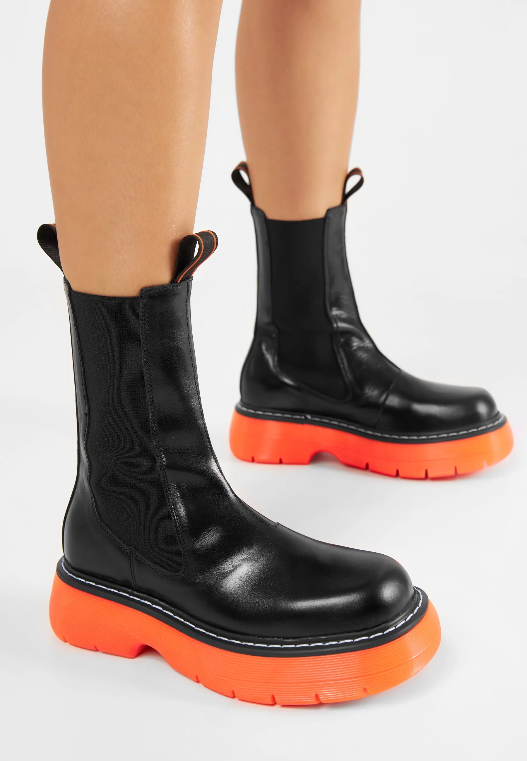 Joy Black Orange High Chelsea Boots