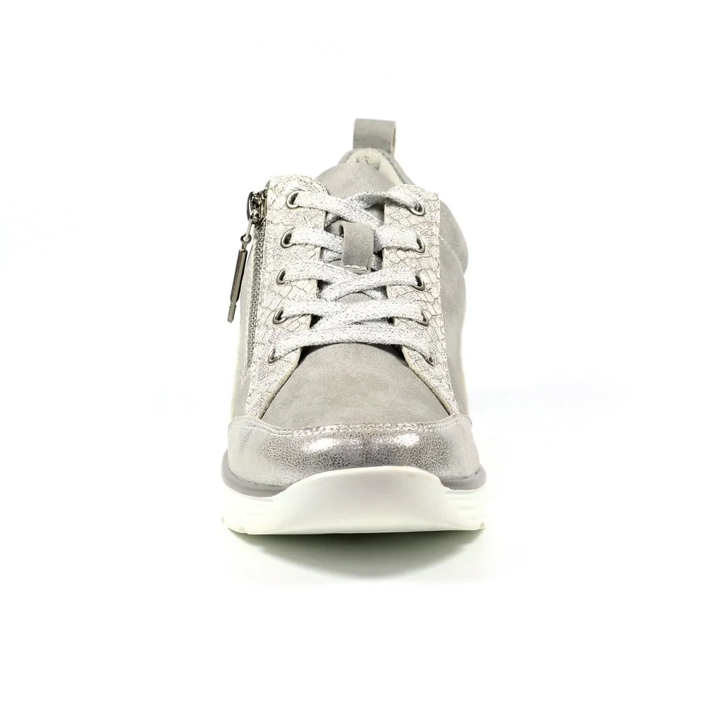 Ladies Lunar Shoes Kiley Trainer Silver Wedge Heel Laced Zip