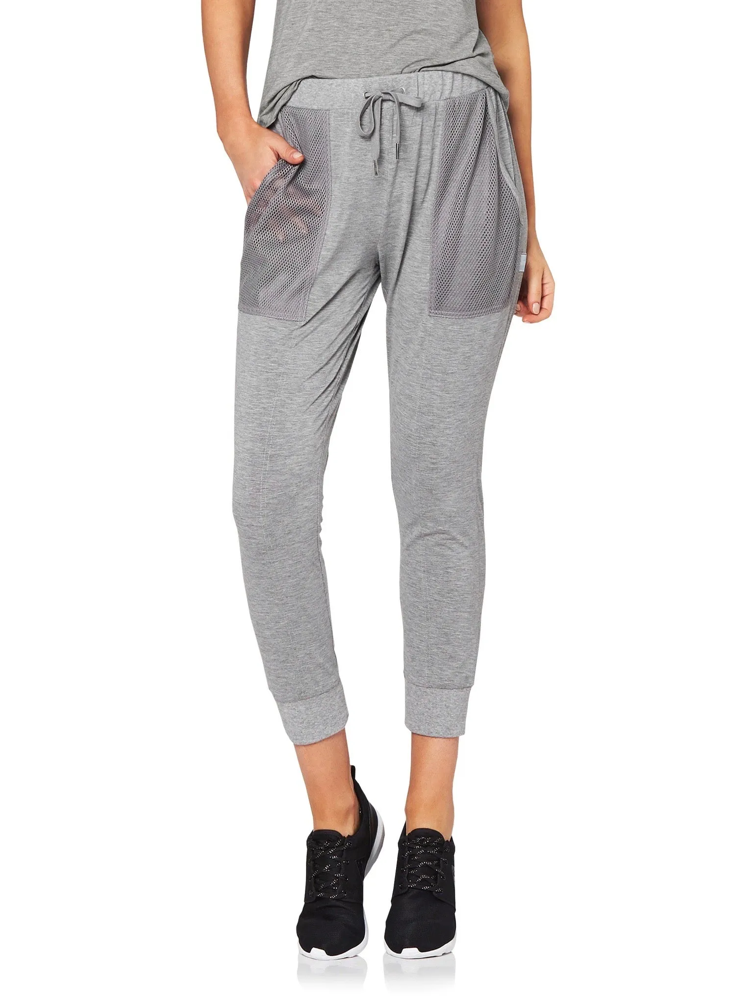 LILLY 3/4 MESH POCKET PANT - GREY MARLE