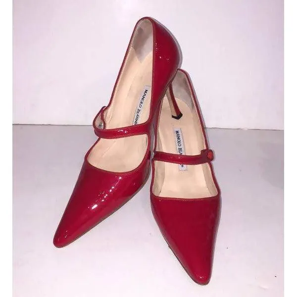 Manolo Blahnik Red Patent Leather Mary Jane Heels | EU 39 1/2