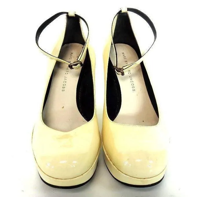 MARC JACOBS Off-White Patent Leather Wedges | Size US 9 - EU 39